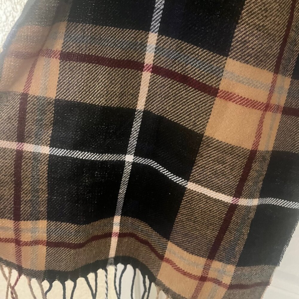 Plaid Multicolor wrap Cotton Blended Fringe Scarf 70' long - Picture 2 of 6